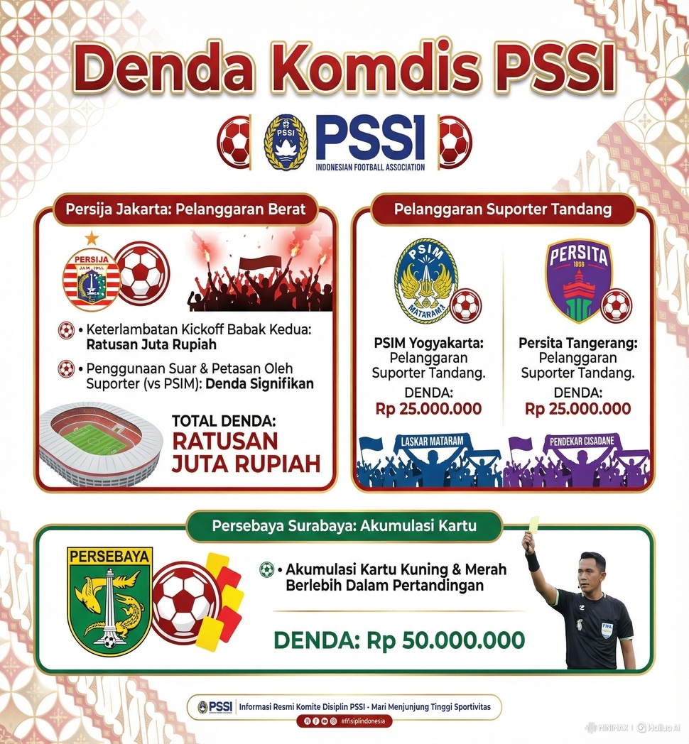 Buntut Ulang Tahun Persija di Stadion GBK, Komdis PSSI Denda Macan Kemayoran Ratusan Juta [Suara.com]