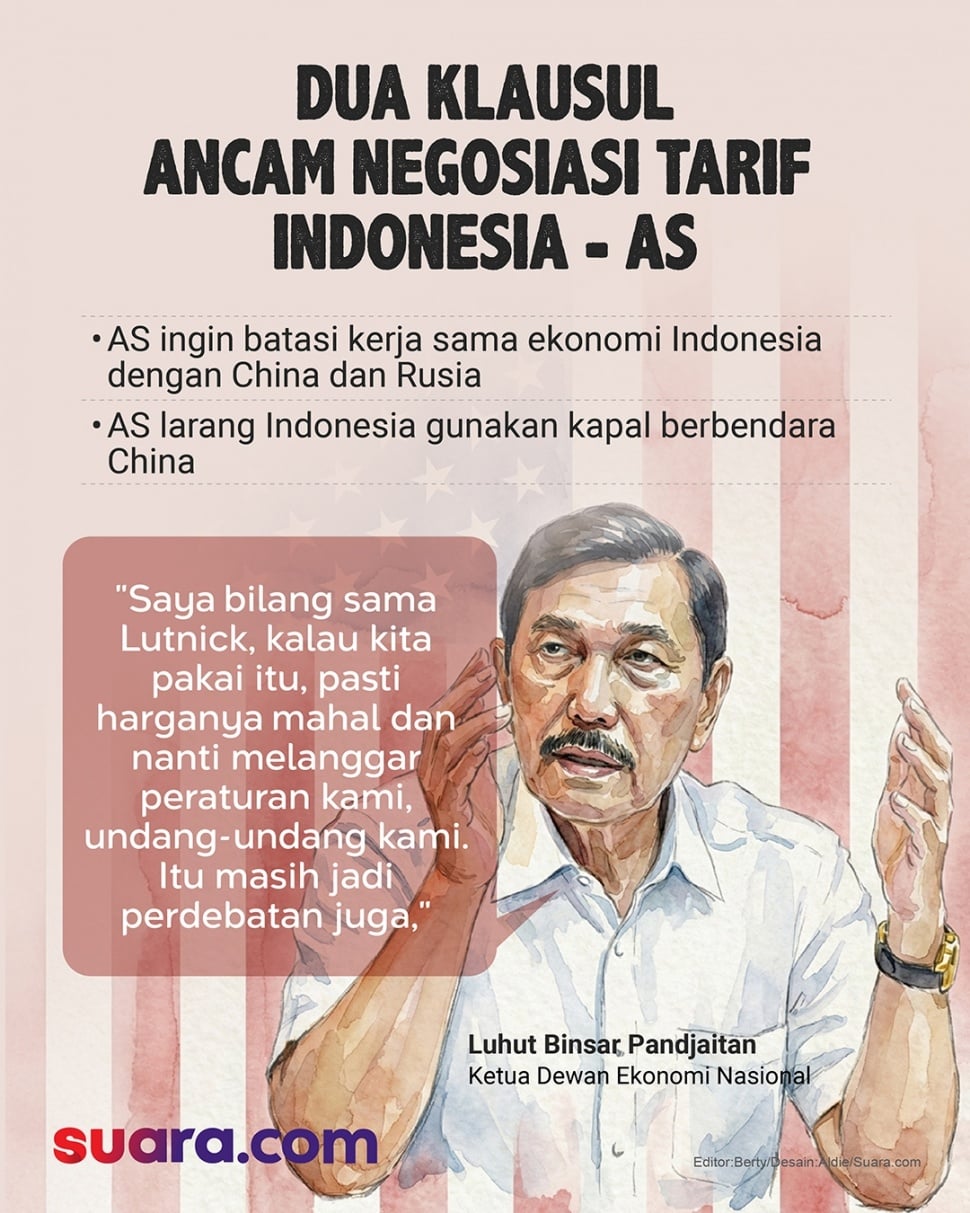 Ada dua klausul yang disebut belum disepakati Indonesia dan Amerika Serikat dalam negosiasi tarif dagang antara dua negara. [Suara.com/Aldi]