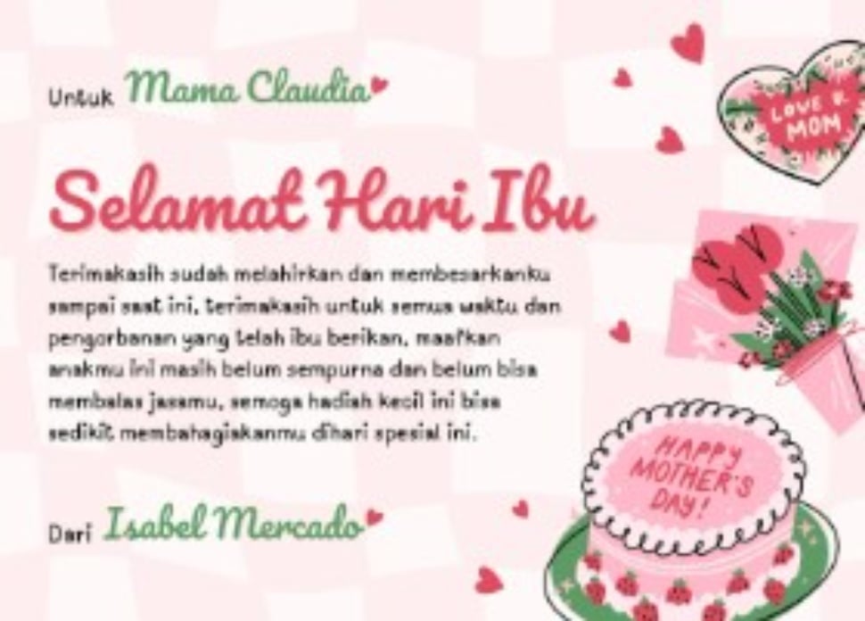 Ilustrasi kartu ucapan selamat Hari Ibu 2025 [Canva]
