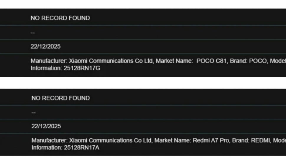 Redmi A7 Pro dan POCO C81 terdaftar di situs resmi. (IMEI GSMA)
