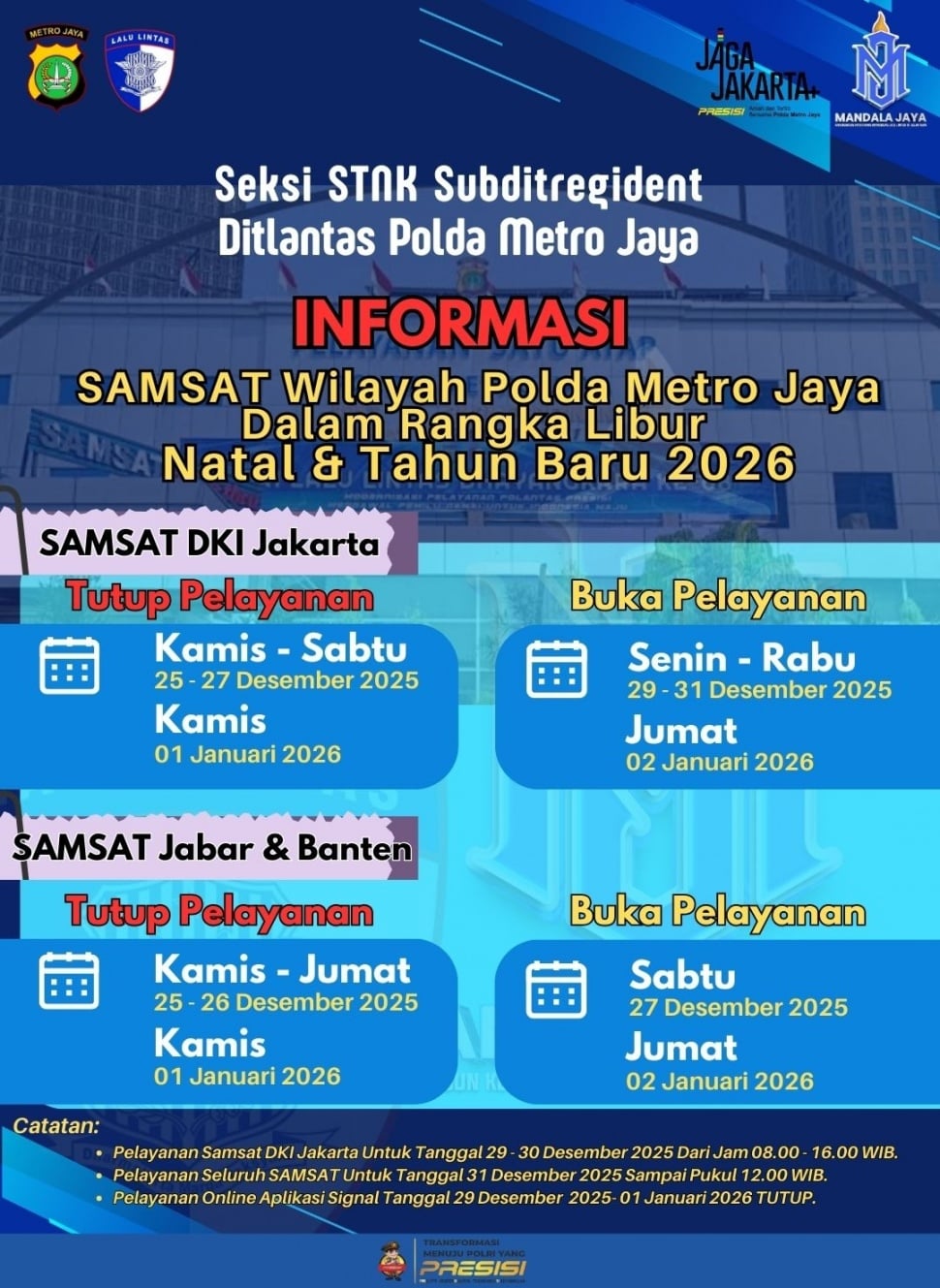 Pengumuman layanan SIM saat libur nataru 2025-2026. 
