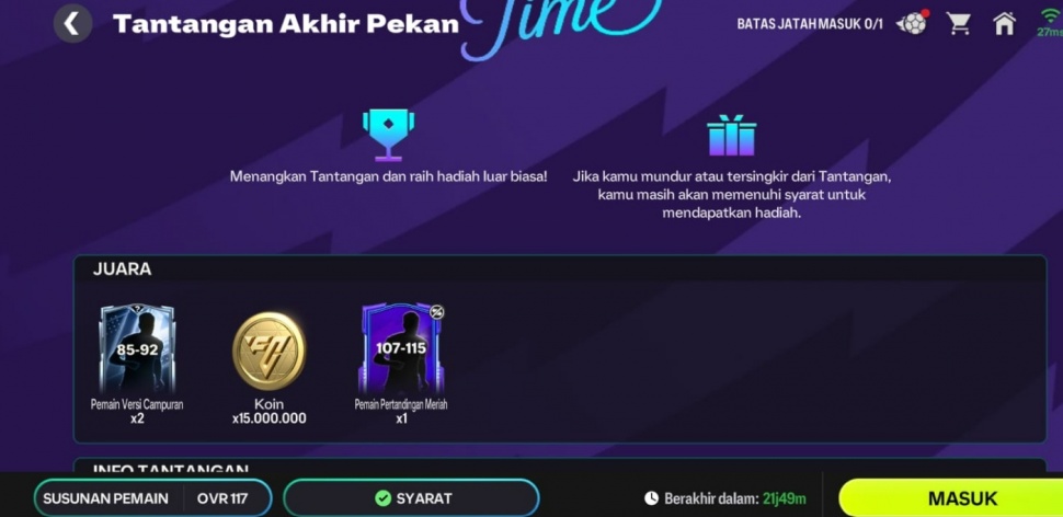Tantangan Akhir Pekan FC Mobile. (Suara.com/ Rezza Rachmanta)