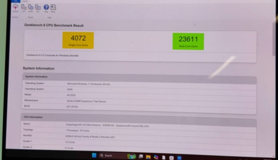 Hasil benchmark Snapdragon X2 Elite Extreme. (YouTube/ Alex Ziskind)