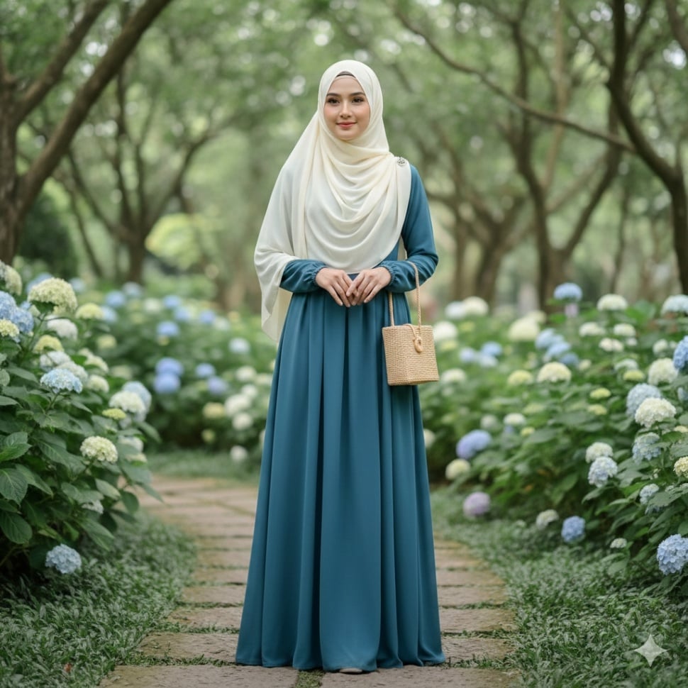 Warna kerudung yang cocok untuk gamis teal blue [Gemini AI]