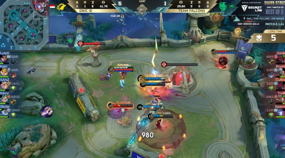 ONIC memenangkan game ketiga di laga ONIC vs Team Falcon. (YouTube MPL Indonesia)