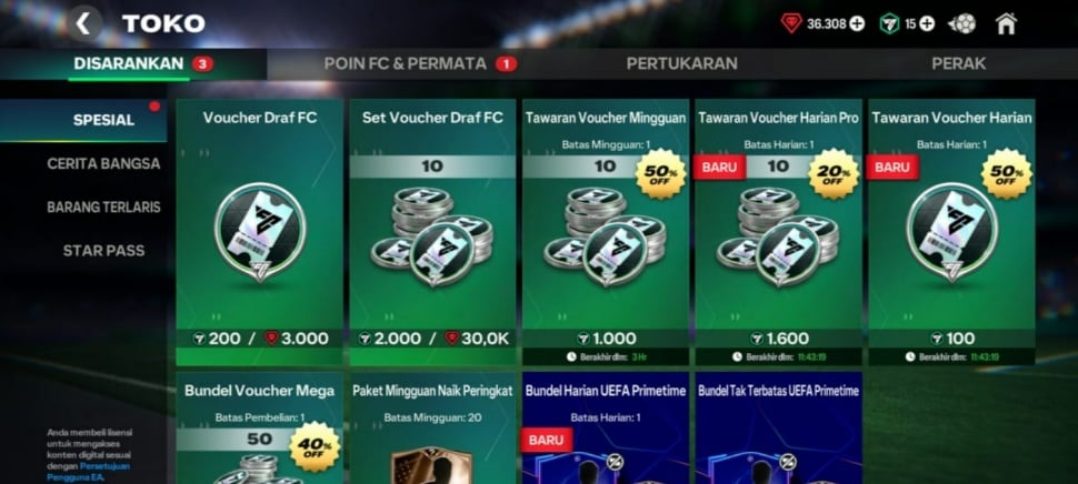 Voucher Draf di FC Mobile. (Suara.com/ Rezza Rachmanta)