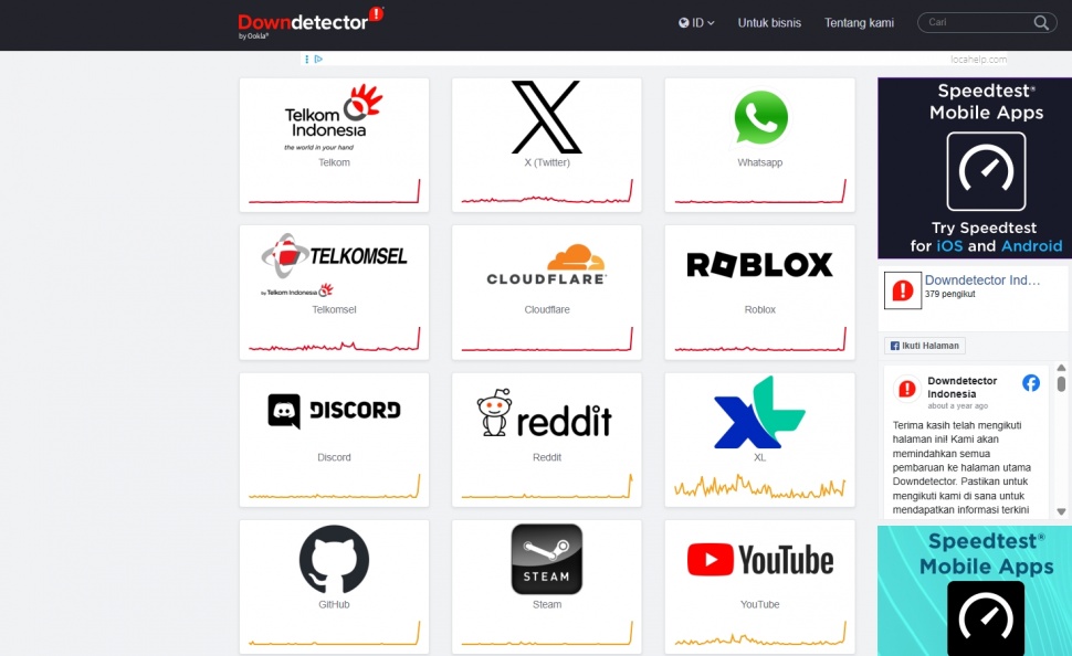 Layanan internet mengalami masalah pada Kamis, 22 Januari 2026 pukul 10.30 WIB. (Down Detector)