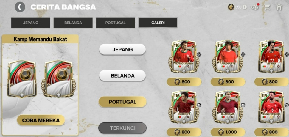 Hadiah Cerita Bangsa Portugal FC Mobile. (ist)