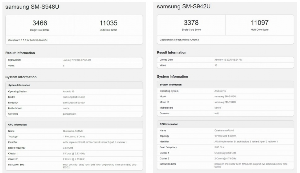 Samsung Galaxy S26 Ultra dan Galaxy S26 muncul di Geekbench. (Gizmochina)