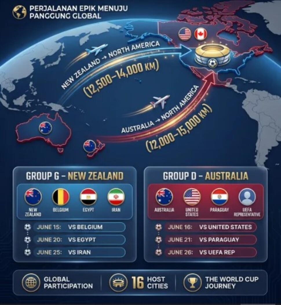 Perjalanan jauh Selandia Baru dan Austrlia menuju panggung Piala Dunia 2026 di Amerika Serikat [Suara.coim]