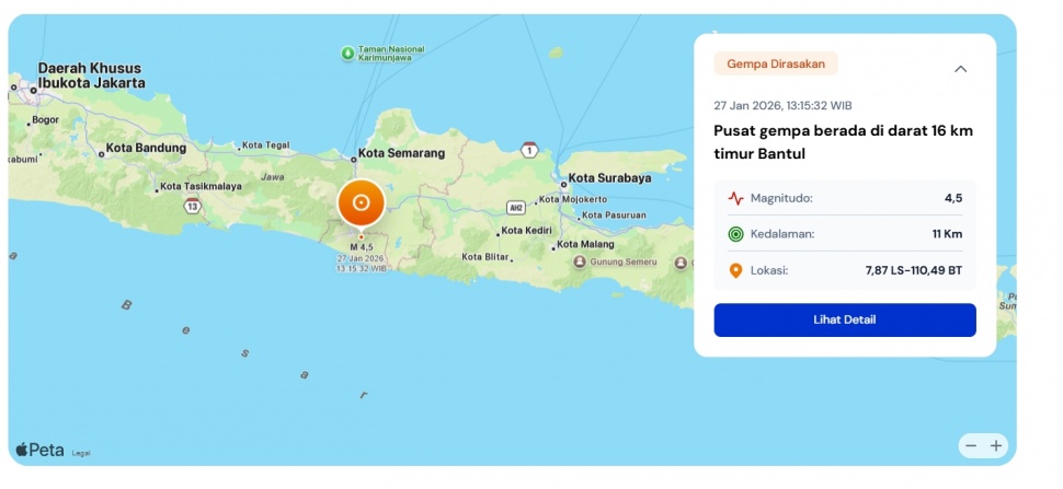 Gempa 27 Januari 2026 di Bantul. (BMKG)