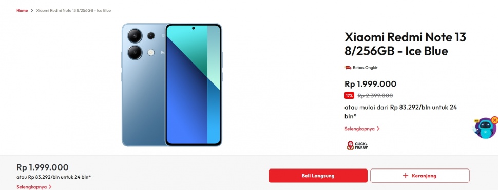 Redmi Note 13 sekarang hanya Rp1 jutaan. (Erafone)