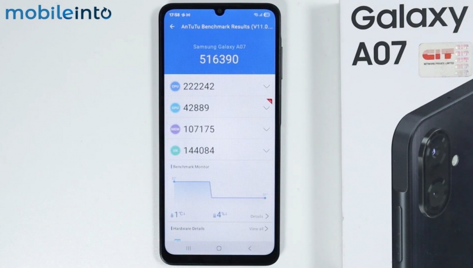 Skor AnTuTu Samsung Galaxy A07 5G. (YouTube/ MobileInto)