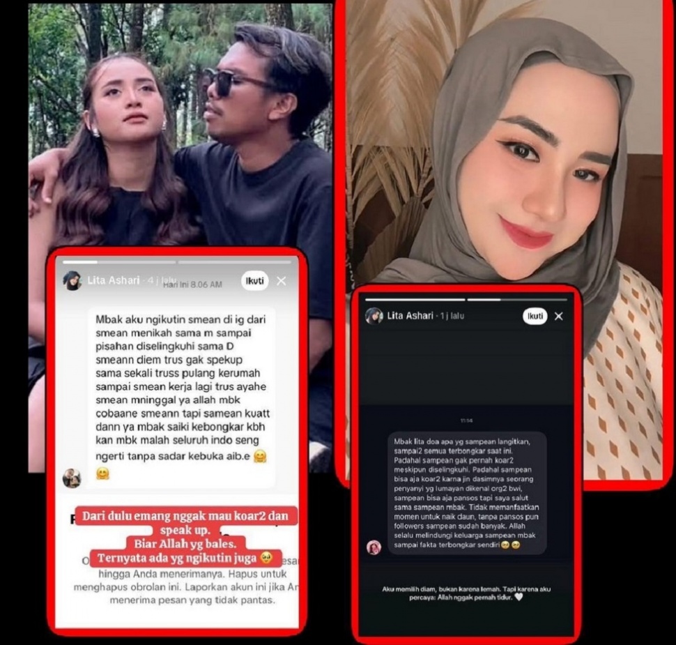 Mantan istri Mufly Key, Lita Ashari membagikan pesan dari seorang netizen yang memberi semangat karena pernah diselingkuhi Mufly. [Instagram]
