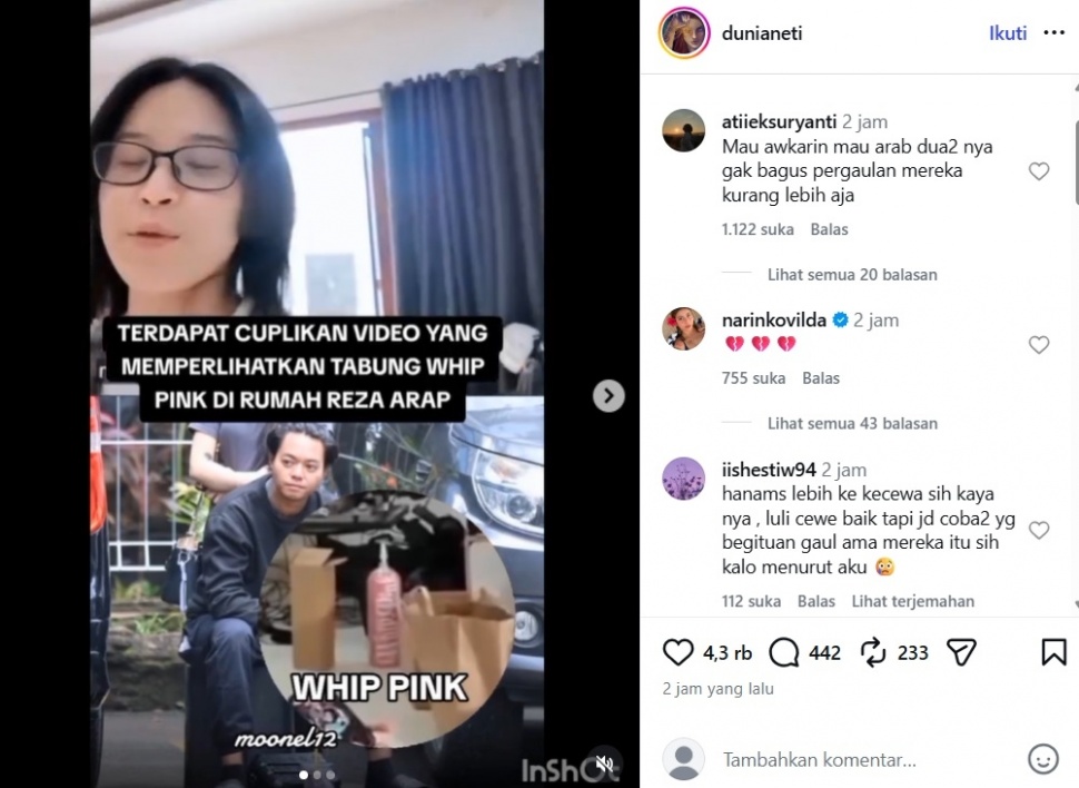 Unggahan soal whip pink. 