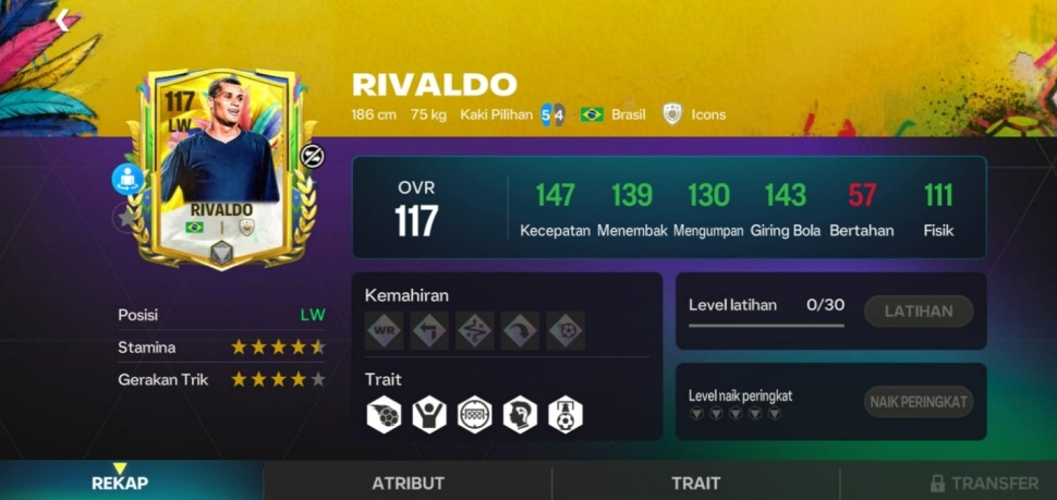Pemain Ginga, Rivaldo 117 di FC Mobile. (ist)