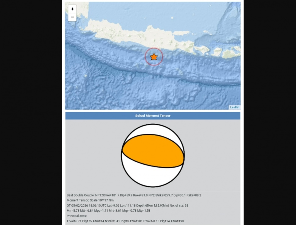 Sumber Gempa Pacitan 6 Februari 2026 pukul 01.06 WIB. (BMKG)