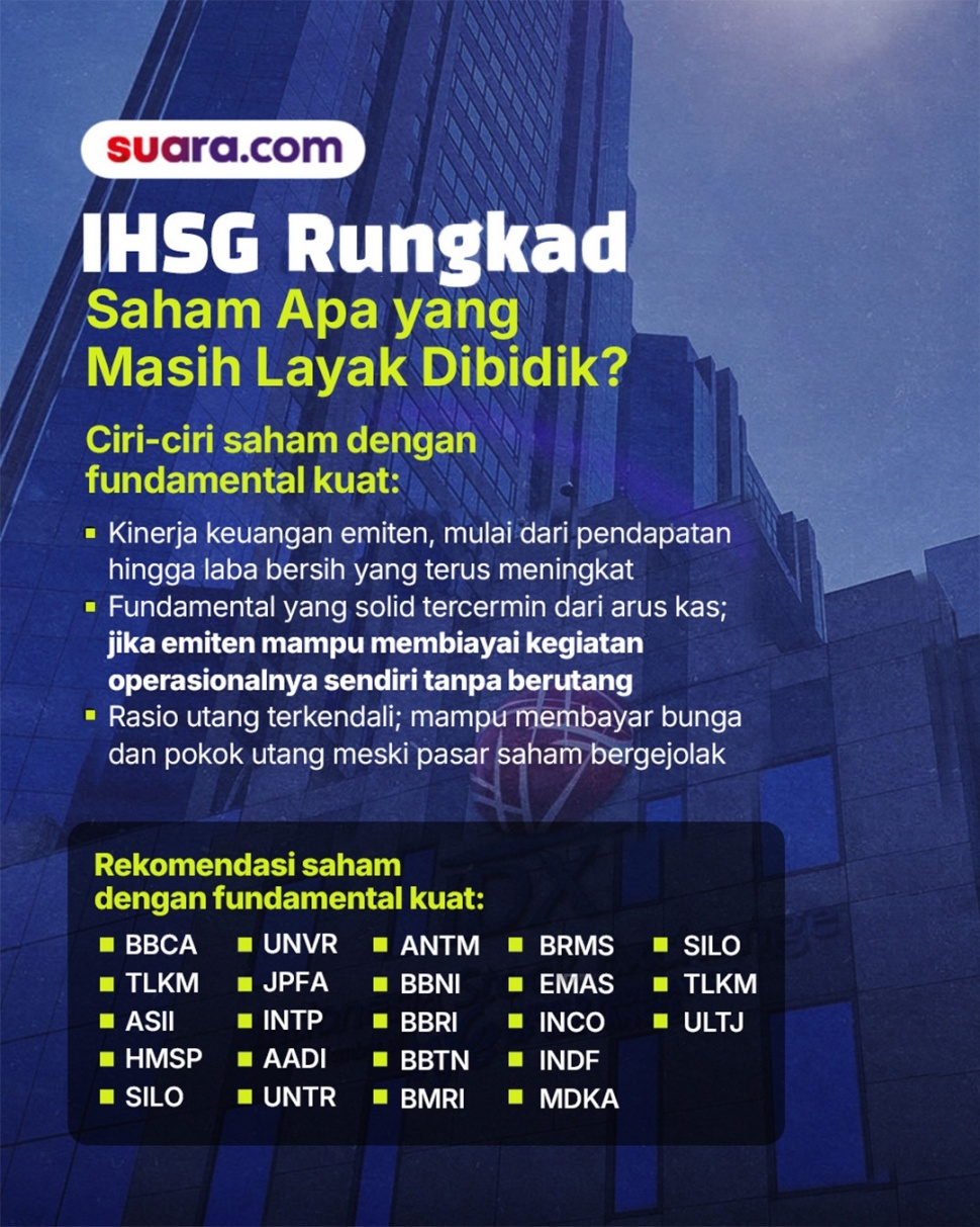 Rekomendasi saham yang layak dilirik di tengah kondisi IHSG yang ambruk. [Suara.com/Rohmat]