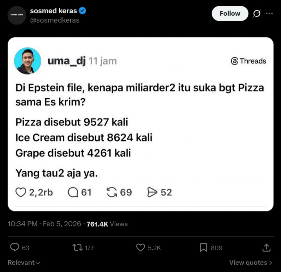 Istilah atau kode yang banyak muncul di Epstein file (X/sosmedkeras)