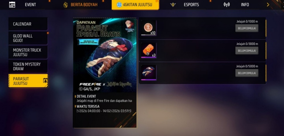 Event Free Fire berhadiah Parasut Jujutsu Kaisen. (ist)