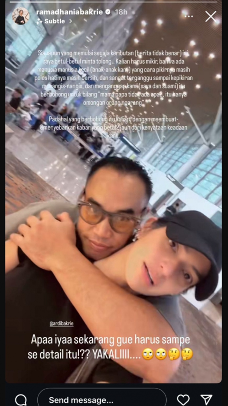 Nia Ramadhani klarifikasi soal cerai dari Ardi Bakrie. (Instagram/@ramadhaniabakrie)