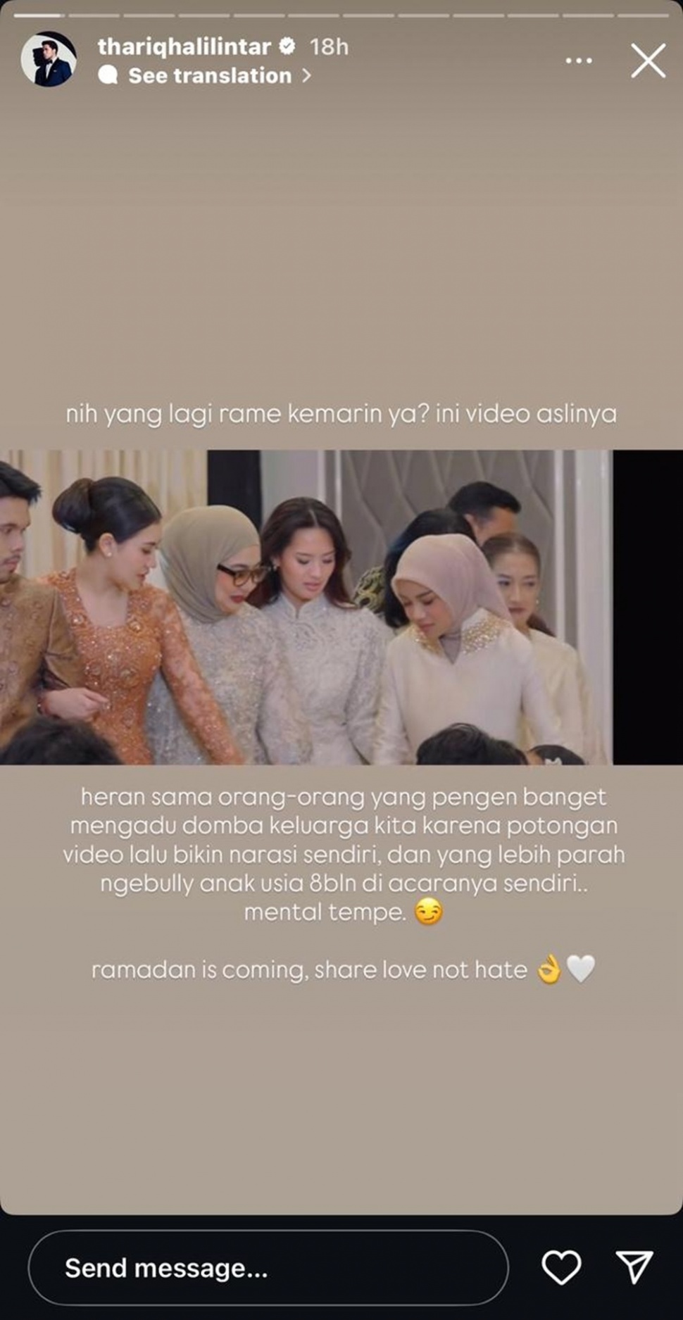 Unggahan Thariq Halilintar soal Aurel Hermansyah dikucilkan Gen Halilintar [Instagram]