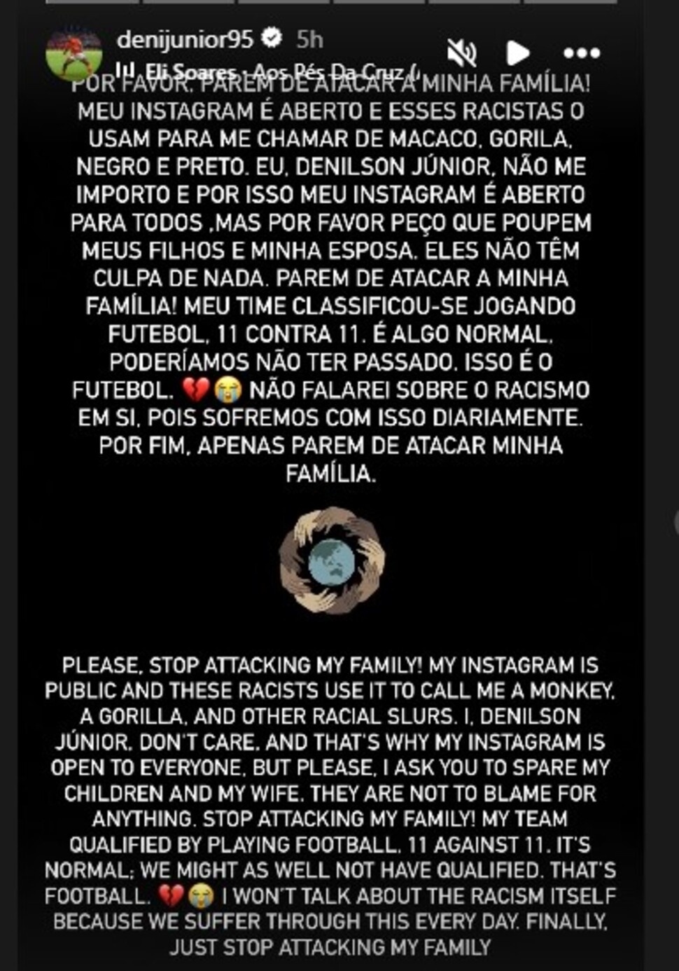 Insiden serangan rasial dialami oleh striker klub Thailand Ratchaburi FC asal Brasil, Denilson usai laga melawan Persib Bandung di leg kedua AFC Champions League Two (ACL 2) 2025/2026. [Instagram]