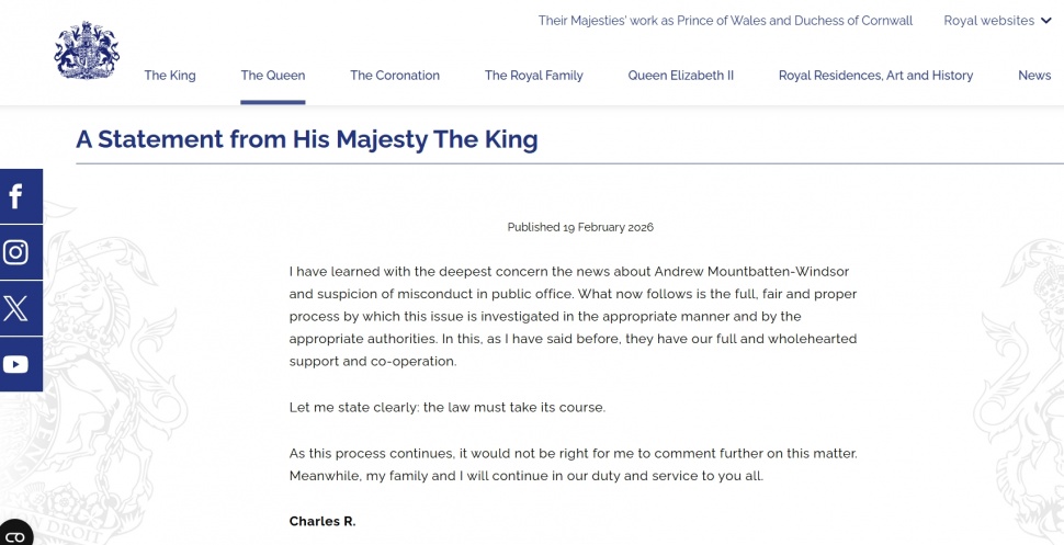 Pernyataan resmi Kerajaan Inggris terkait eks Prince Andrew diperiksa kepolisian. (Royal UK)