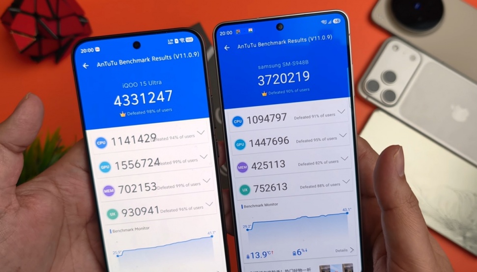 Skor AnTuTu Samsung Galaxy S26 Ultra vs iQOO 15 Ultra.  (YouTube Sahir Karoul)