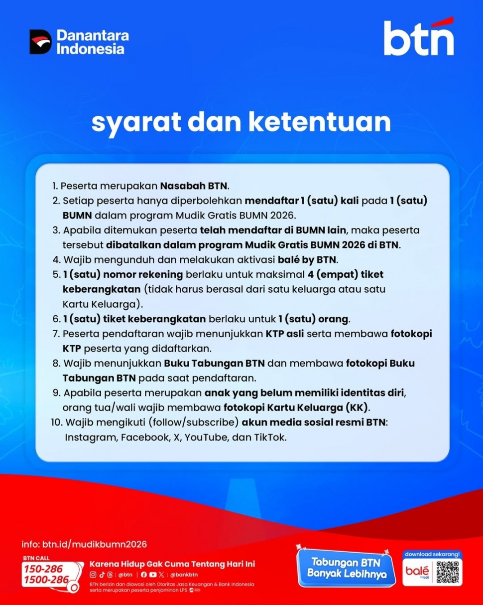 Mudik Gratis BTN 2026 (Instagram/btn)