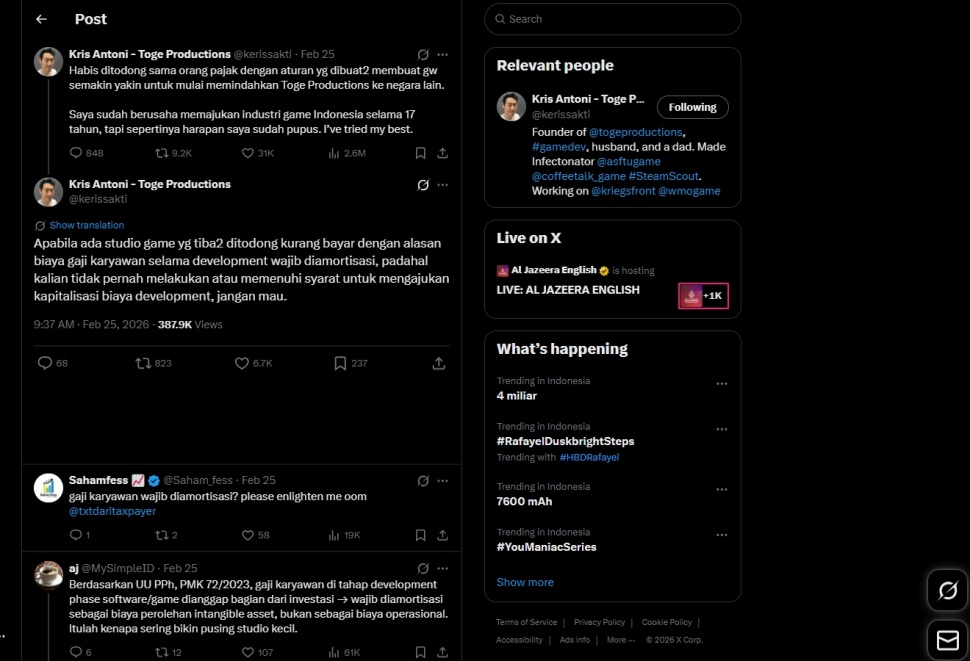 CEO Toge Productions, Kris Antoni, curhat tentang tagihan pajak. (X)