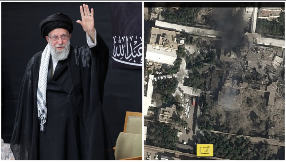 Pemimpin Tertinggi Iran Ayatollah Ali Khamenei (kanan) dan Citra satelit rumah Ali Khamenei yang hancur dibombardir Israel serta Amerika Serikat (kanan). [SOAR/Suara.com]
