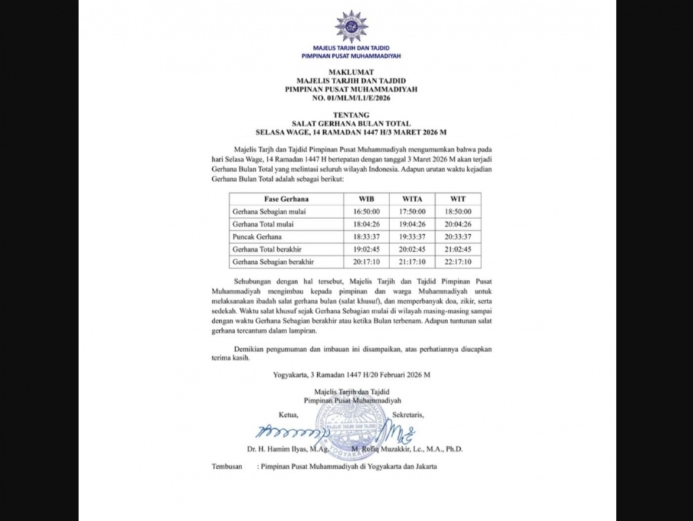 Imbauan Salat Gerhana. (Muhammadiyah)