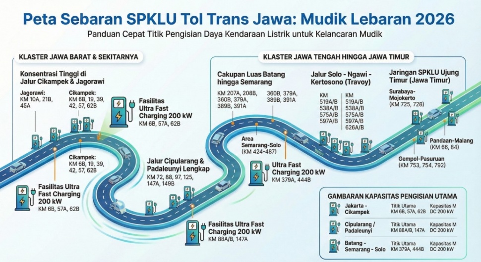 Peta Lokasi SPKLU sepanjang Tol Trans Jawa pada Lebaran 2026 (Gemini AI)