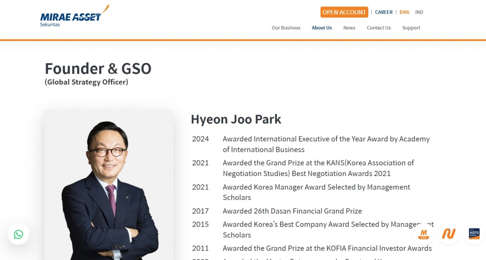 Founder Mirae Asset Global Investments, Hyeon Joo Park. (Mirae Aset)