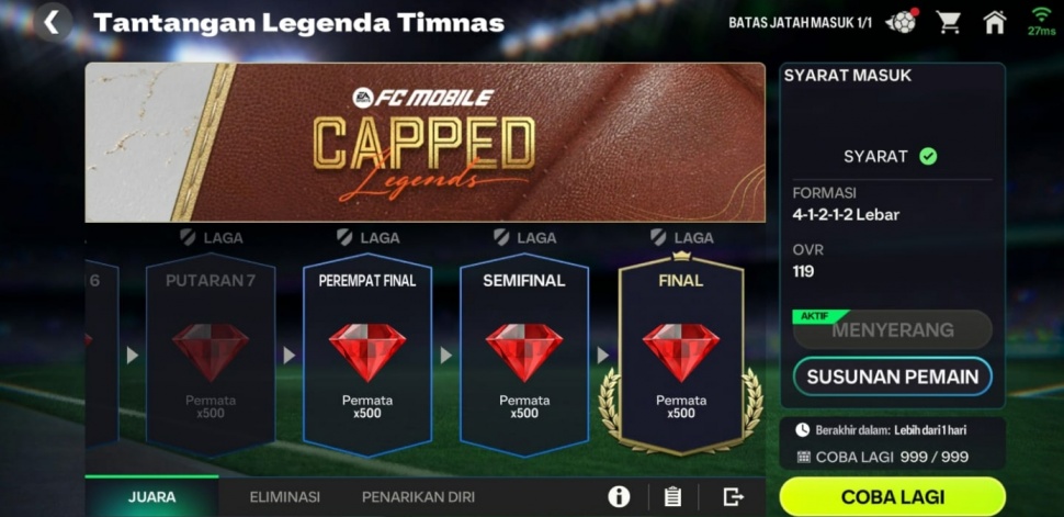 Mode Tantangan FC Mobile. (Suara.com/ Rezza Rachmanta)