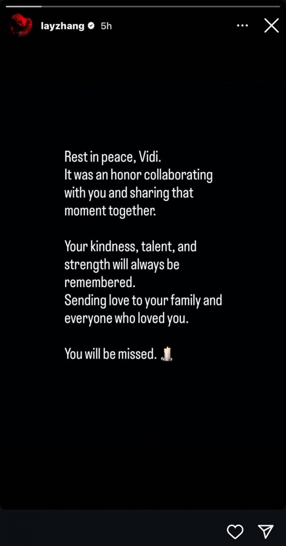 Unggahan Lay EXO soal Vidi Aldiano [Instagram]