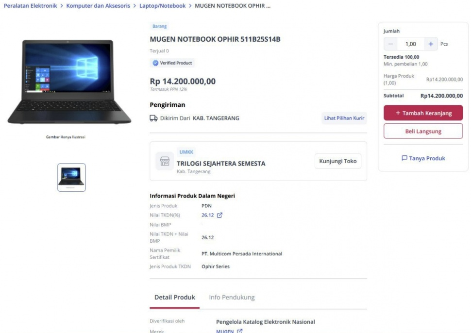 Laptop Mugen Rp14 juta viral. (LKPP)