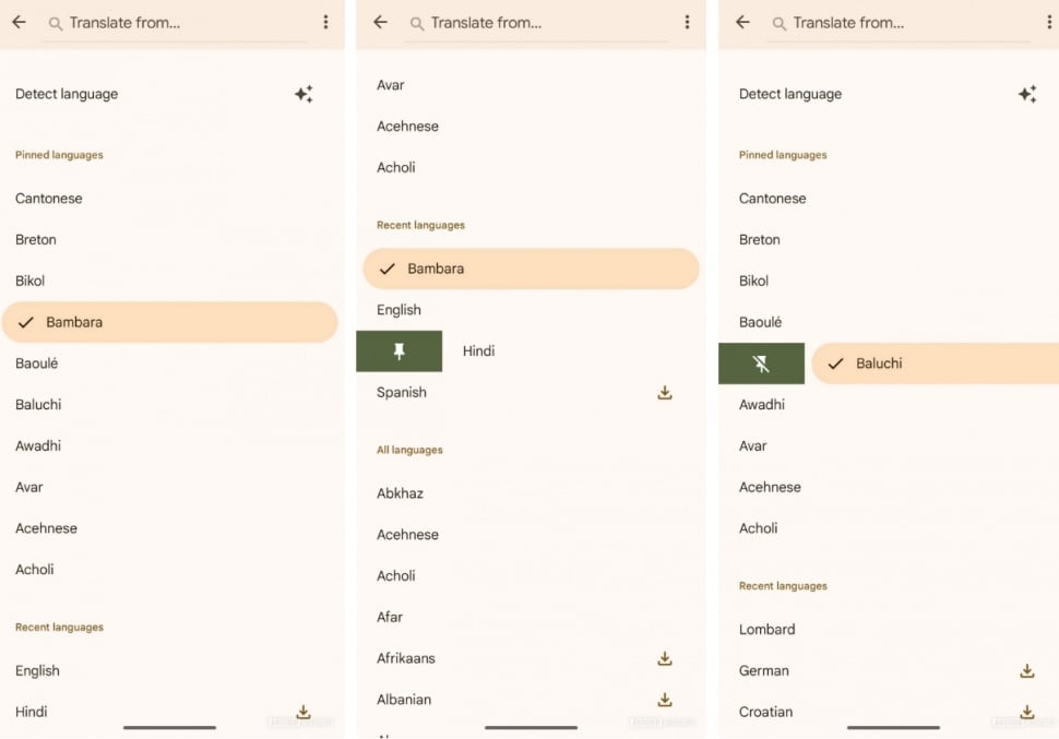 Fitur Pin pada Google Translate. (Android Authority)