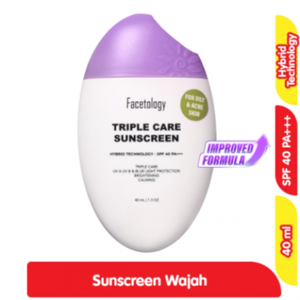 Facetology Triple Care Sunscreen Wajah Kulit Berminyak & Jerawat SPF 40 (40 ml)