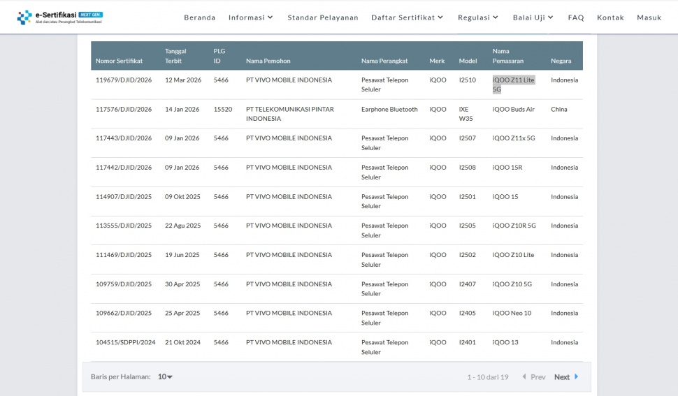 iQOO Z11 Lite 5G. (Postel Komdigi)