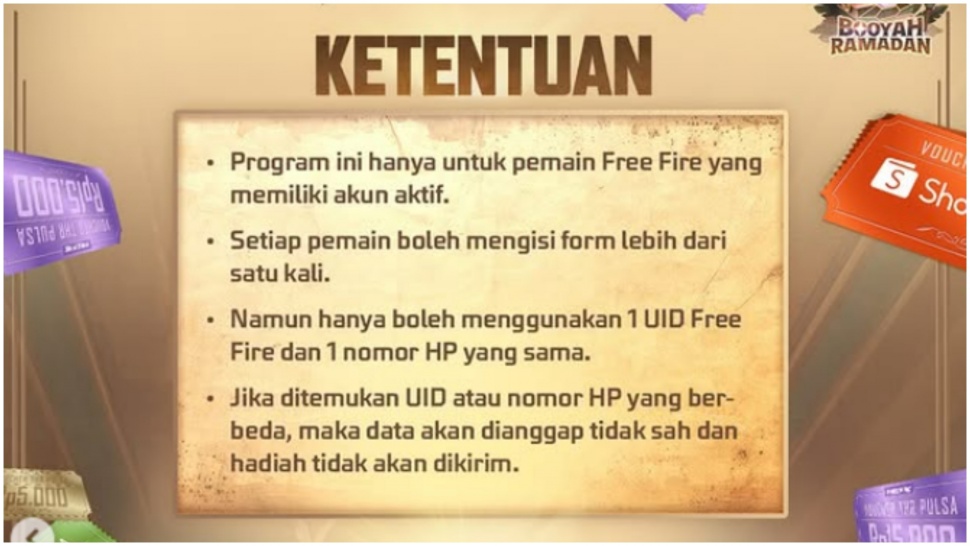 Event bagi pulsa FF. (Garena)