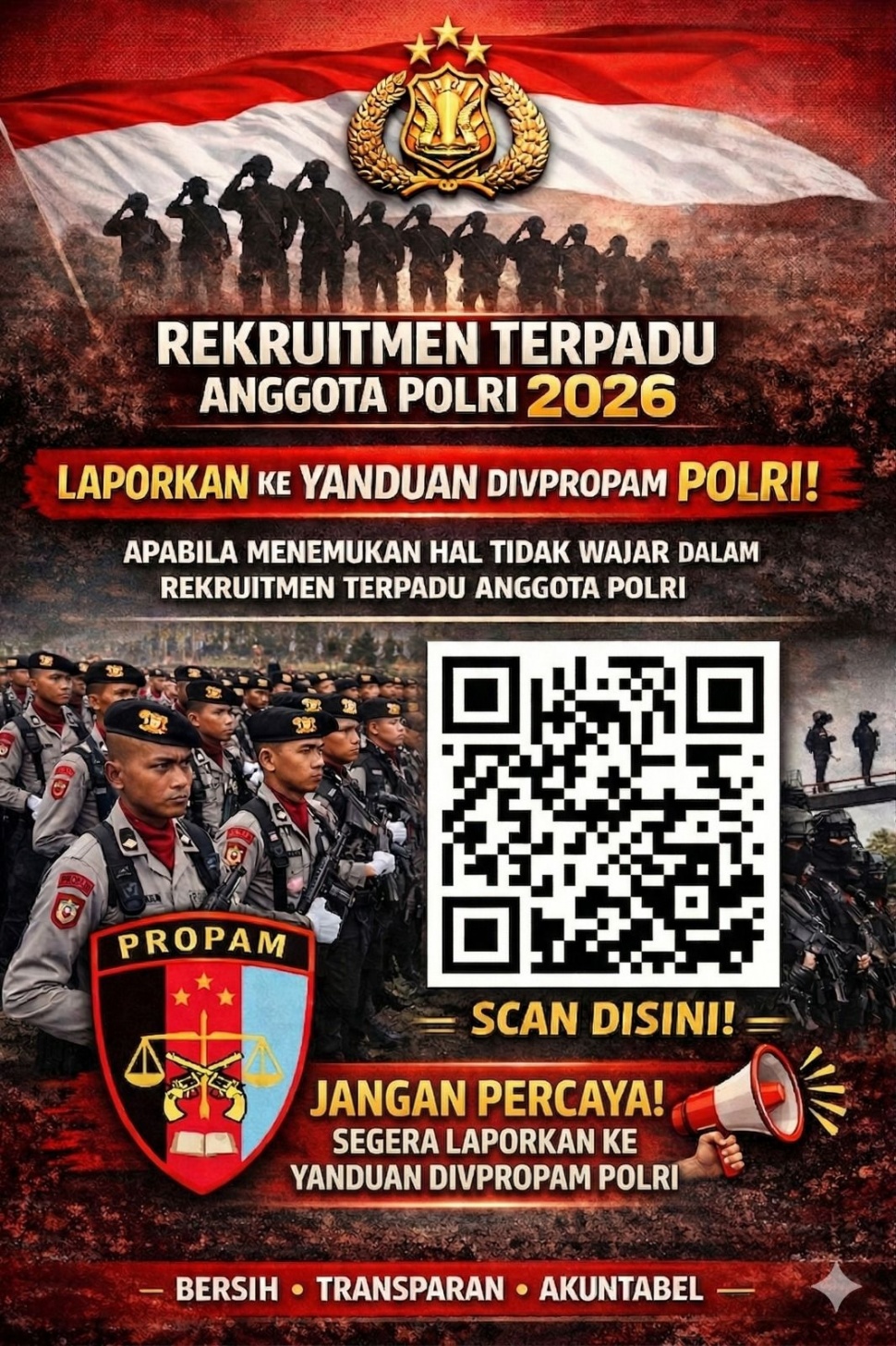 Polri membuka ruang pengaduan bagi masyarakat untuk melaporkan dugaan penipuan atau praktik percaloan dalam proses seleksi. [Foto: Polri]