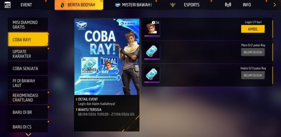 Hadiah pada update terbaru Free Fire. (ist)