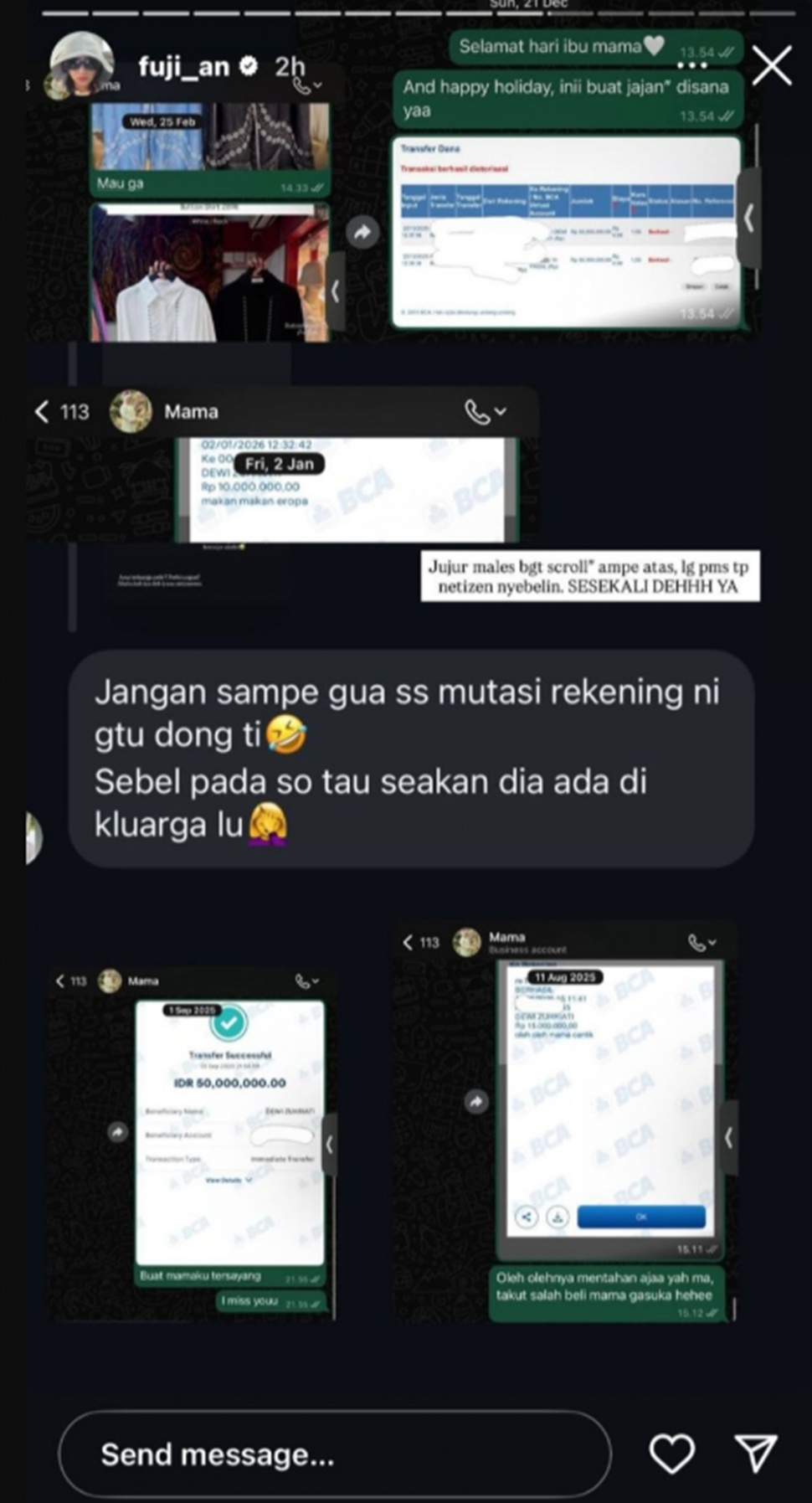 Fuji tunjukkan bukti transferan duit ke keluarga [Instagram]