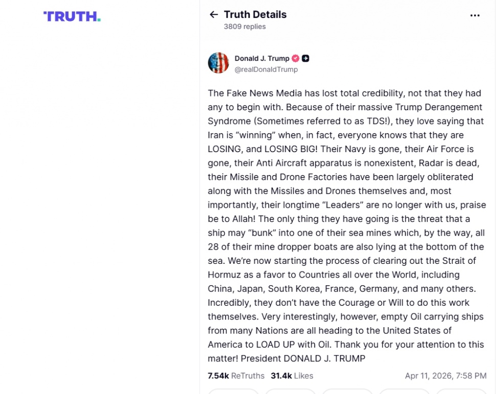 Ucapan Donald Trump memancing kontroversi. (Truth Social)