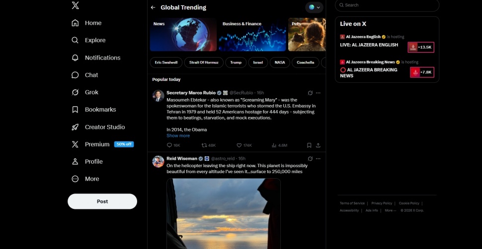 Jajaran trending global di X pada 12 April 2026. (X)