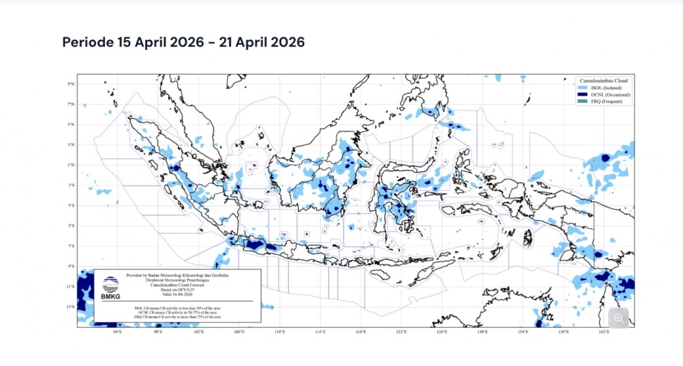 Potensi Pertumbuhan Awan Cumulonimbus (Cb) di Wilayah Indonesia. (BMKG)