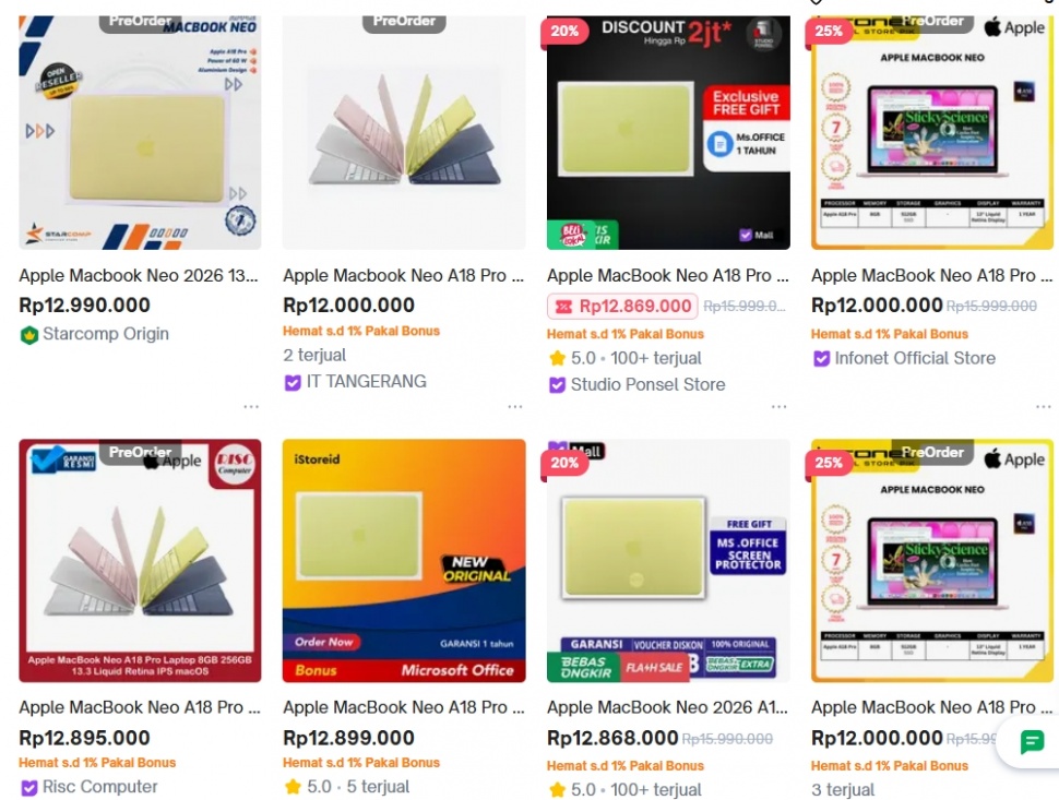 Harga MacBook Neo di marketplace. [Tokopedia]