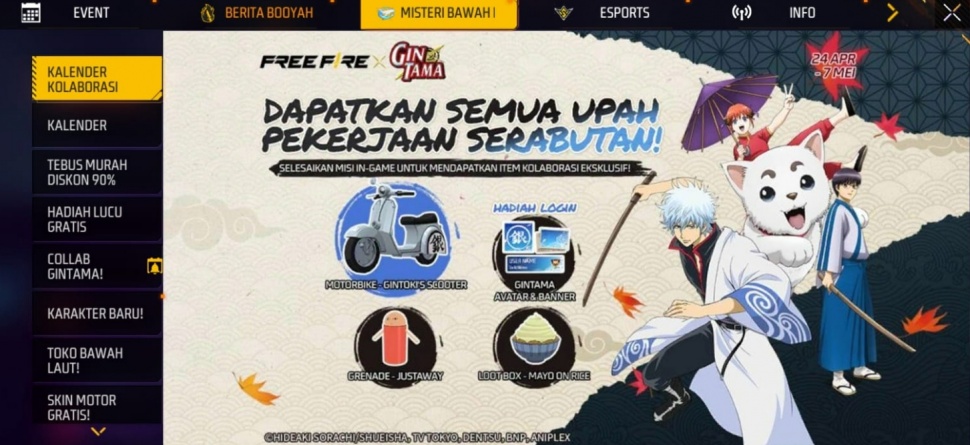 Event Gintama di Free Fire. (Suara.com/ Rezza Rachmanta)